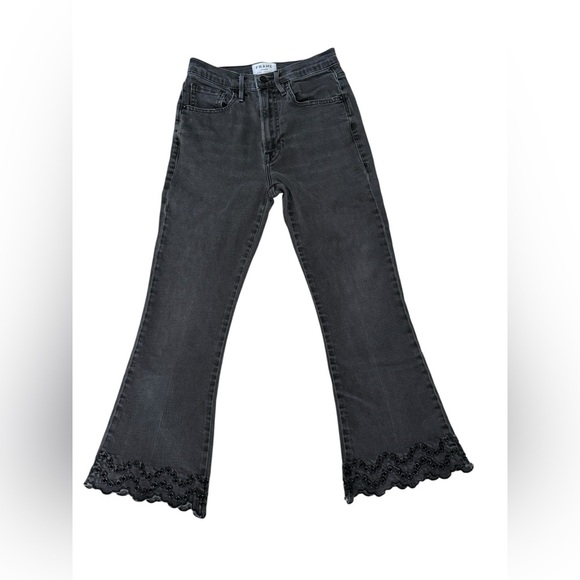 FRAME Denim  Eyelet-Hem Cropped Lacey Flared Jeans – Size 25 - Picture 6 of 8
